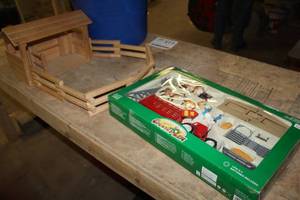 lot 398 image: Lot of (2) Childrens Toys - Country Life Farm Set 132 (in box), Wood Horse Corral with Stable