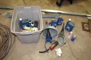 lot 298 image: Lot of Automotive Chemicals - Turtle Wax Car Wash, Sea Foam, Mobil 10W-40 Motor Oil 1 Qt, Misc. Chemicals (in plastic tote)