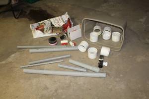 lot 308 image: Lot of PVC Supplies - Pipe, Fittings, Valves, Pipe Hangars, Sink Trap 1-12