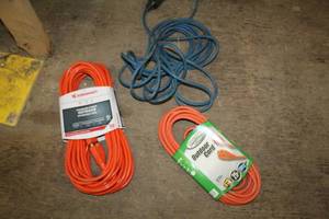 lot 342 image: Lot of (3) Power Extension Cords -  Outdoor 16GA 25 (new), 50 (new), Jobsmart Outdoor 16GA 13A 25 (used)