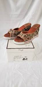 1 pair size 7.5 Coach signature brand khaki wedge sandals
