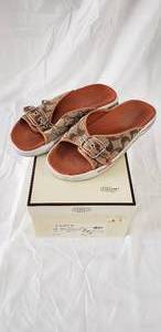 1 pair size 7.5 coach signature brand khaki sandals & one (new) Coach signature brand pink block square scarf - 20 in size