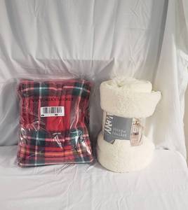 1 (new in bag) Victorias Secret plaid throw & 1 (new) cream sherpa throw
