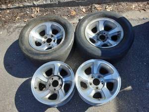 lot 10 image: Set Of Chevy 5-Lug 15 Aluminum Wheels & 2-Vintage Race Master Tires