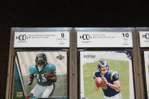 lot 67 image: Graded BCCG Football & Baseball Card Lot  6 Cards