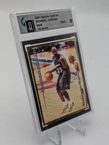 lot 38 image: 2001 Sports Card Investor Michael Jordan Washington Wizards 1st Issue Gold Card GA 9 (MINT)