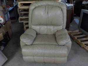 Beige Leather Swivel Rocker Recline...