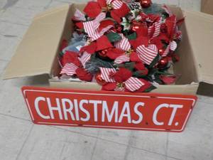 Xmas Metal Sign and box of Artifici...
