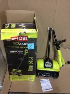 lot 8 image: 12 in. 10 Amp Corded Electric Snow Blower Shovel by RYOBI Customer Returns See Pictures 