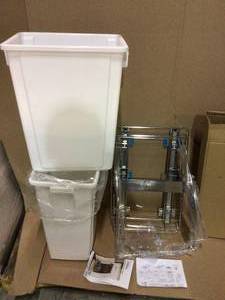 lot 11 image: 15.5 in. Double Sliding Trash Can in Chrome by Design Trend Customer Returns See Pictures 