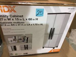 lot 25 image: 27 in. W 4 Shelf Plastic Multi-Purpose Cabinet in Gray by HDX in good  condition