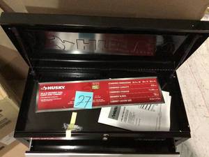 lot 27 image: 26 in. W 4-Drawer Tool Chest in Gloss Black by Husky Customer Returns See Pictures 