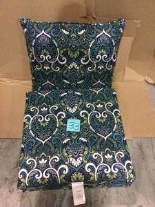 lot 33 image: 24 x 24 Sapphire Aurora Damask 2-Piece Deep Seating Outdoor Lounge Chair Cushion in good condition 