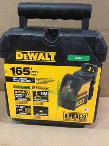 lot 37 image: 165 ft. Green Self-Leveling Cross Line Laser Level with and  Case by DEWALT Customer Returns See Pictures
