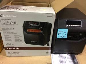 lot 52 image: 1,500-Watt Electric 6-Element Large Room Infrared Bulb Space Heater with Remote by Lifesmart Customer Returns See Pictures 