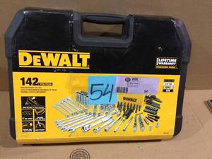 lot 54 image: 14 in. x 38 in. Drive Polished Chrome Mechanics Tool Set (142-Piece) by DEWALT Customer Returns See Pictures 
