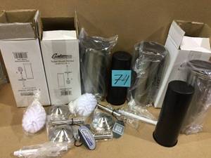 lot 74 image: Toilet Brush with Holder in Satin Nickel by Gatco Customer Returns See Pictures 