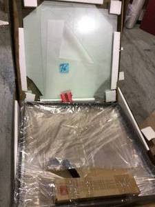 lot 76 image: Bella 34 in. Antique BronzeClear Medium Square Glass Coffee Table with Shelf Customer Returns See Pictures 