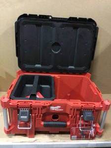 lot 89 image: Top Rated PACKOUT 22 in. Small Red Tool Box w 75lb. Weight Capacity by Milwaukee Customer Returns See Pictures 