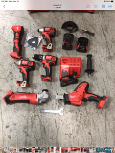 lot 106 image: Milwaukee M18 6-Tool Cordless Combo Kit in good condition  see pictures