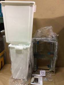 lot 35 image: 15.5 in. Double Sliding Trash Can in Chrome by Design Trend Customer Returns See Pictures 