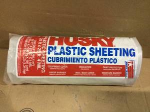 lot 43 image: HUSKY 20 ft. x 25 ft. Clear 4 mil Plastic Sheeting Customer Returns See Pictures 