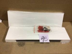 lot 45 image: True Floating 5.5 in x 20 in x 2 in White Pine Floating Decorative Wall Shelf with Brackets (Set of 2) by Del Hutson Designs Customer Returns See Pictures 