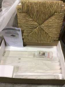 lot 54 image: Dorsey Ivory Wood Backless Counter Stool with Rush Seat (16.54 in. W x 25.59 in. H) Customer Returns See Pictures 