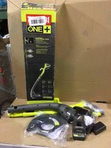 lot 86 image: ONE 18-Volt Lithium-Ion Electric Cordless String Trimmer and Edger - 1.3 Ah Battery and Charger Included by RYOBI Customer Returns See Pictures 
