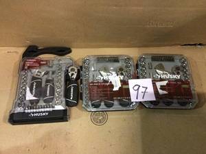 lot 97 image: Tap and Hold to Zoom 14 in. and 38 in. Stubby Ratchet and Socket Set (46-Piece) by Husky