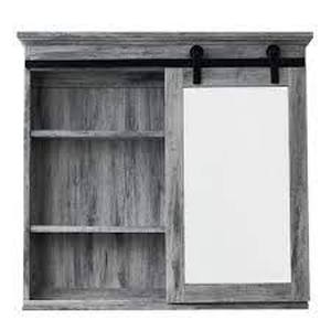 lot 105 image: Glacier Bay 31 in. x 29 in. Barn Door Medicine Cabinet not used see pictures