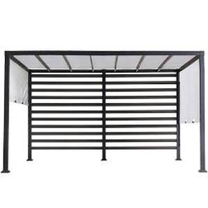 lot 106 image: Sunjoy Sandy 10 ft. x 12 ft. Modern Steel Pergola with White Adjustable Shade not used see pictures