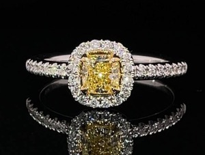 Brand New, Spectacular Natural Yellow Diamond and White Diamond Halo Ring in 18k White Gold (GIA REPORT)  $11,500 Retail VIDEO