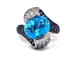 Eye Catching 18k White Gold Diamond, Sapphire, Topaz & Tanzanite Ring, Perfectly Blended Graduating Colors $9,900 Retail VIDEOS