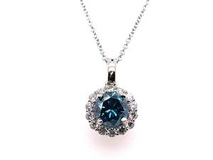 1.44 Carat Fancy Blue Diamond  and White Diamond Halo Necklace in 14k White Gold $7900 Retail VIDEO