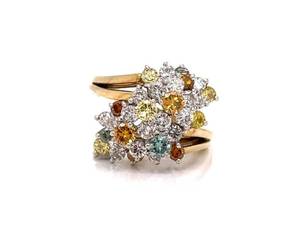 3.50 Carat Multi-Color Natural Diamond Statement Ring in 18k Yellow Gold $5,180 Retail VIDEO