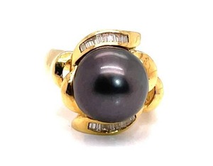 15mm Massive South Sea Tahitian Black Sea Pearl Ring with Diamond in 18K Yellow Gold $2,750 Retail