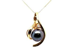 10mm Tahitian Black Pearl Pendant Wrapped in 14k Yellow Gold with a Select Round Diamond $2,225 Retail