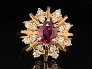 Red Spinel and Diamond Estate Statement Ring in 14k Yellow Gold $3680