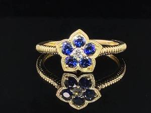 Finely Designed Natural Royal Blue Sapphire and Diamond Floral Ring in 14k Yellow Gold $3850 Retail VIDEO
