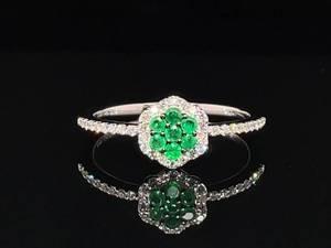 Brand New Natural Emerald and Diamond Halo Ring in 14k White Gold $2,750 Retail VIDEO