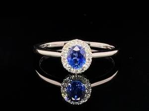 Brand New, Fine Natural Blue Sapphire and Diamond Halo Ring in 14k White Gold $3850 Retail VIDEO