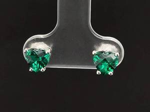 Brand New Spring Green Heart Shaped Chattam Emerald Stud Earrings in 14k White Gold $1,899 Retail VIDEO