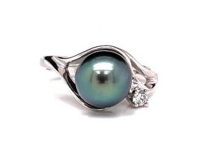 Beautiful South Sea Tahitian Peacock Pearl and Diamond Estate Ring in 14k White Gold $1899 Retail