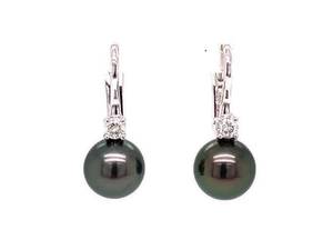 Beautiful South Sea Tahitian Peacock Pearl and Diamond Estate Earrings in 14k White Gold $2,100 Retail