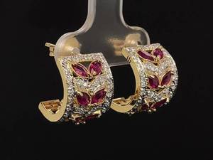 Beautifully Arranged 1.00 Carat Natural Red Rubies and 1.00 Carat Diamonds Earrings in 14k Yellow Gold $3450 Retail VIDEO