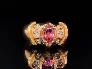 1.00 Carat Pink Pear Shaped Natural Tourmaline with Bezel Set Diamonds in 14k Yellow Gold $2,999 Retail