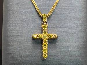 Fancy Yellow Diamond Cross Estate Necklace in Yellow Gold $2,600 Retail VIDEO