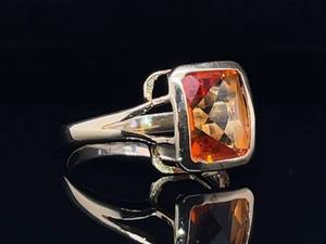 Fancy Checkerboard Cut Natural Amber Colored Topaz Estate Ring in 14k White Gold $1,550 Retail