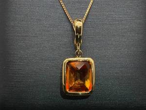 Fancy Checkerboard Cut Natural Amber Colored Topaz Estate Pendant in 14k Yellow Gold $1,550 Retail